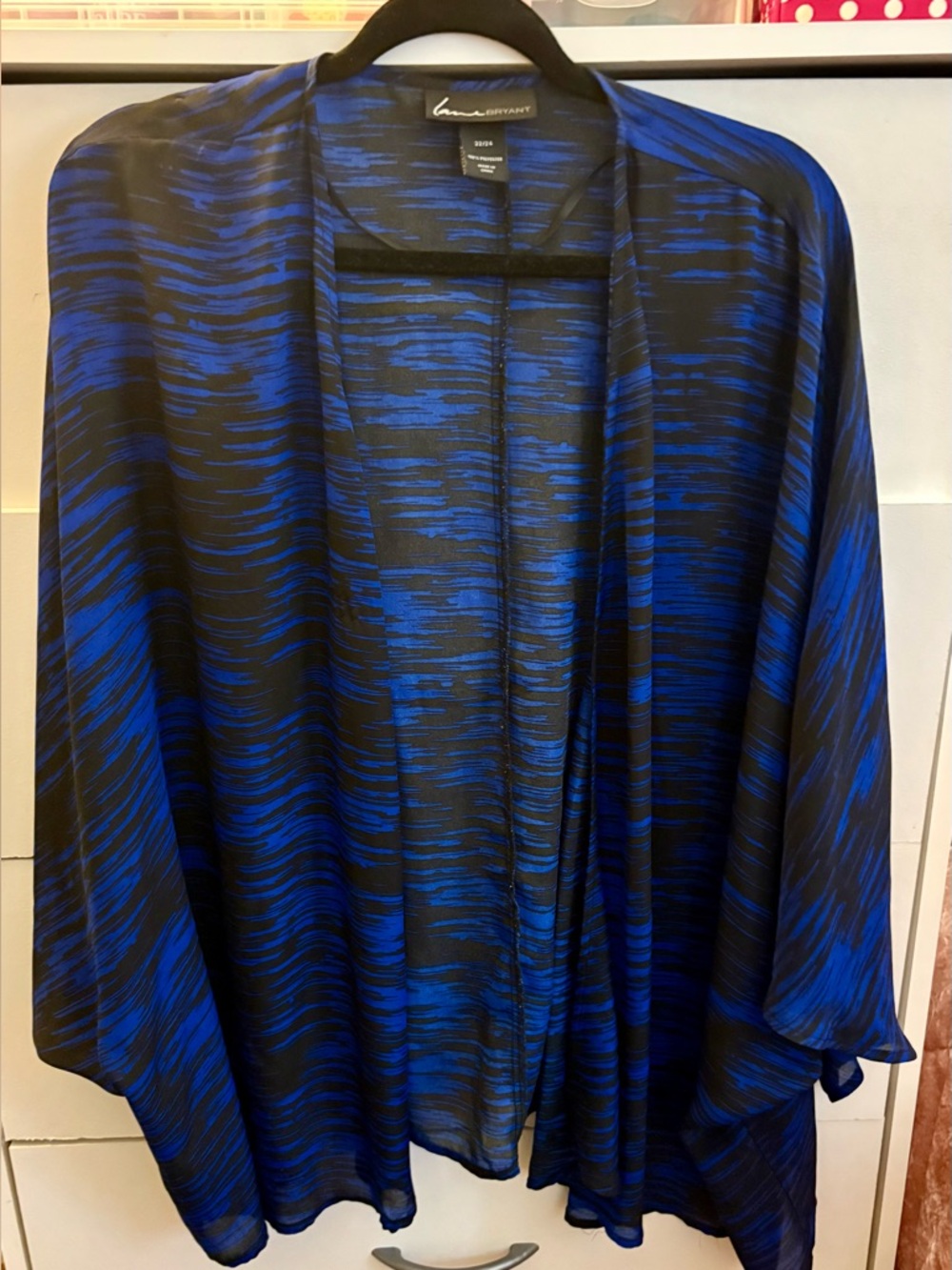 Lane Bryant Blue and Black sheer dolman sleeve kimono size 22/24